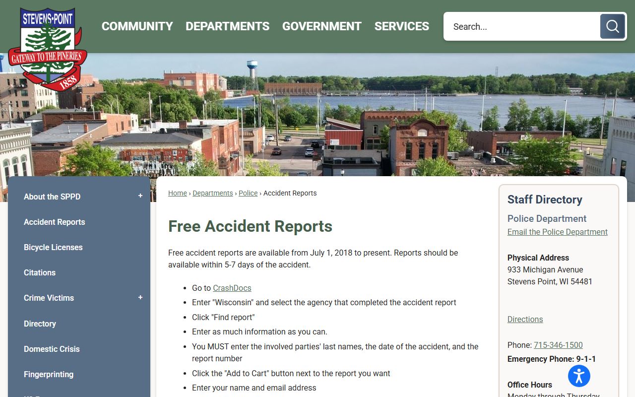 Stevens Point Background Check at Accident Reports
