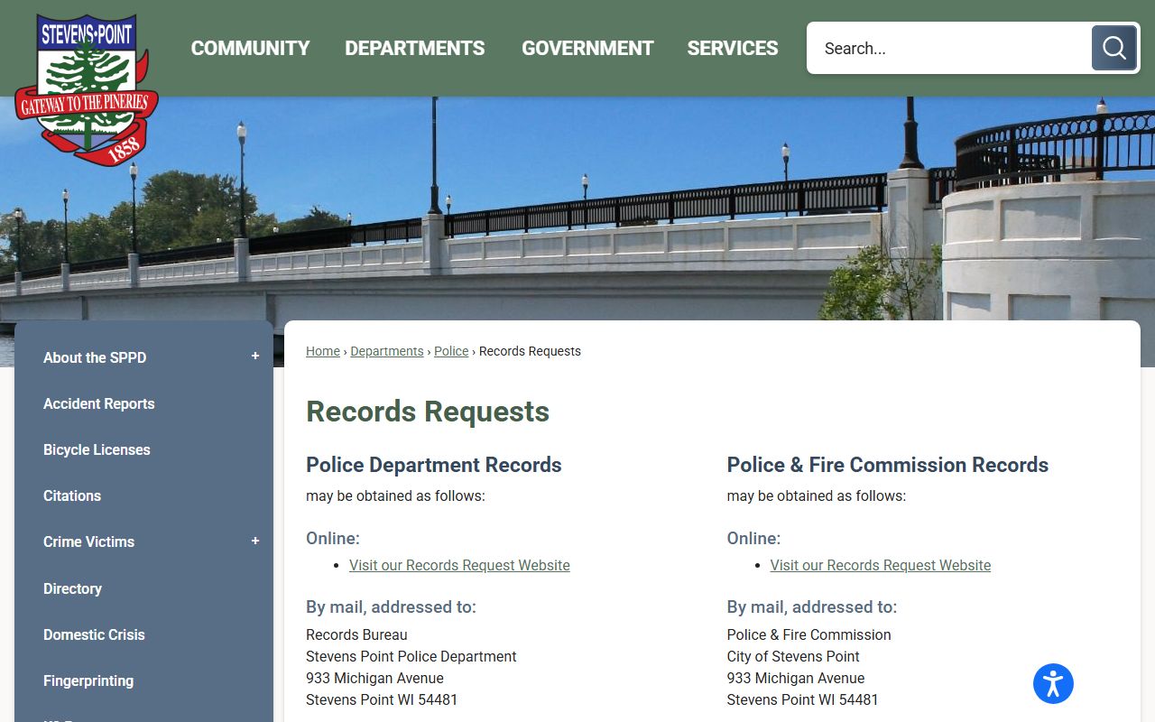 Stevens Point Background Check at Records Requests