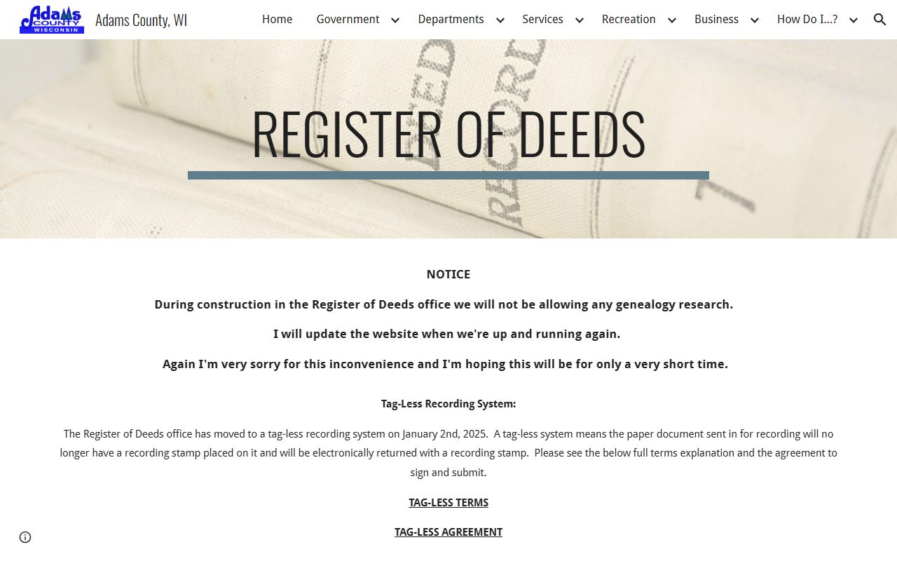 Adams County Background Check at the Register of Deeds