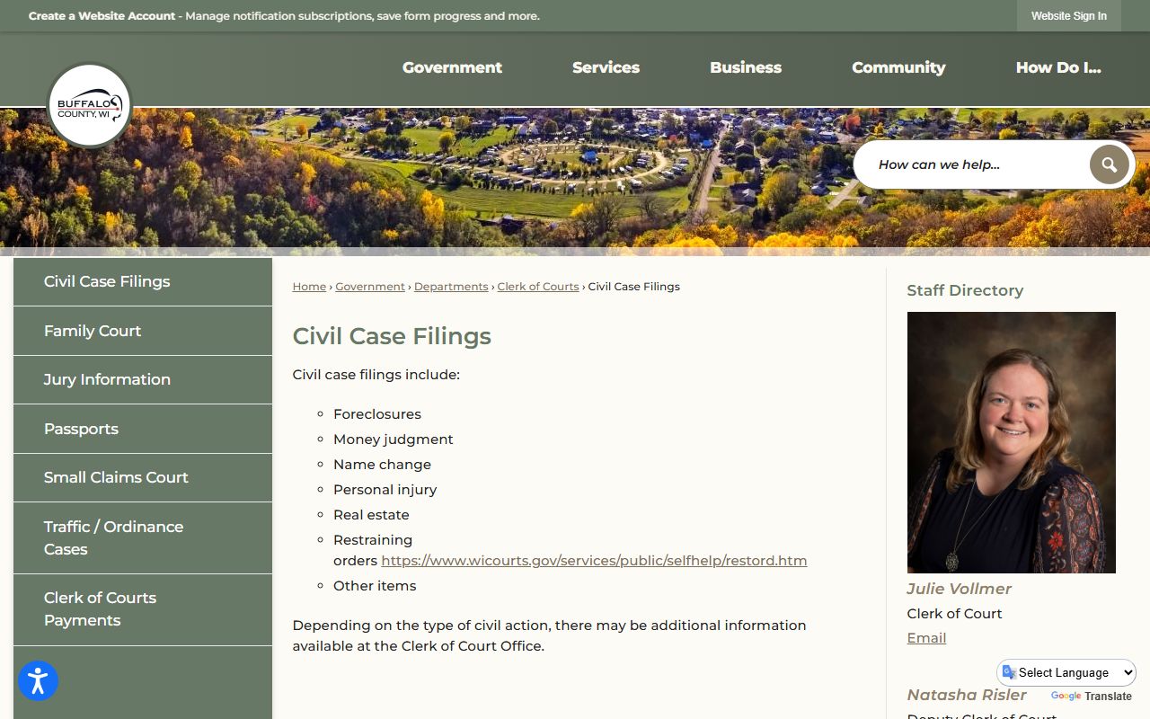 Buffalo County Background Check at Civil Case Filings