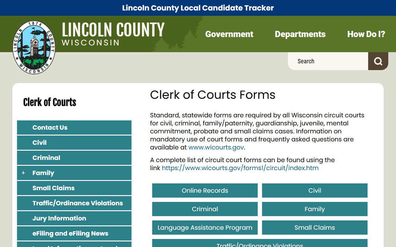 Lincoln County Background Check at the Clerk of Courts Forms