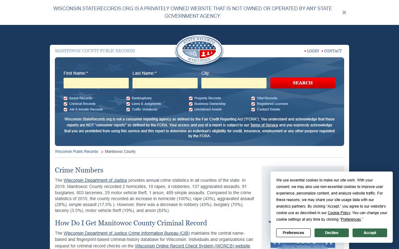 Manitowoc County Background Check at the Clerk of Courts directory listing