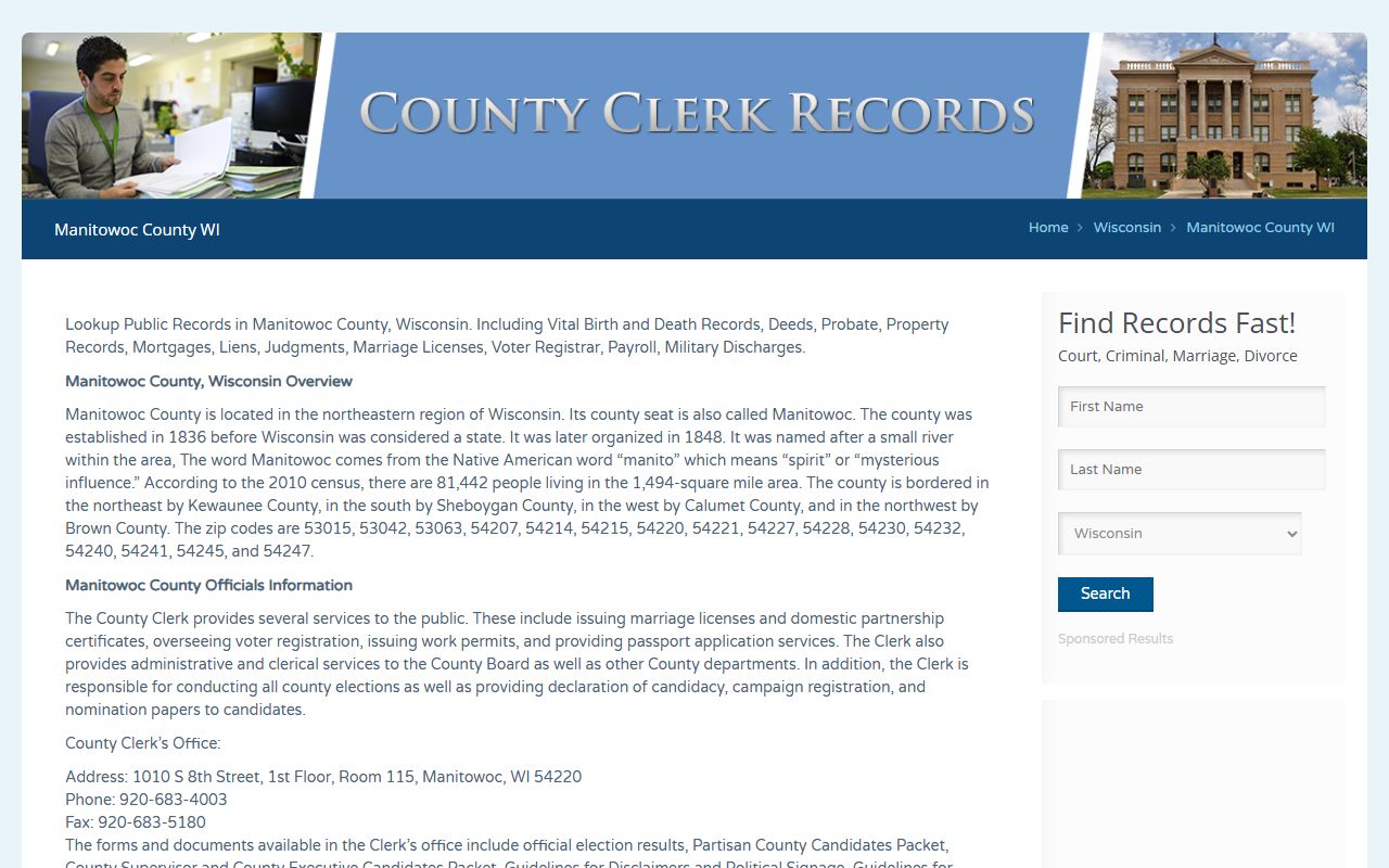 Manitowoc County Background Check at the Register of Deeds context page
