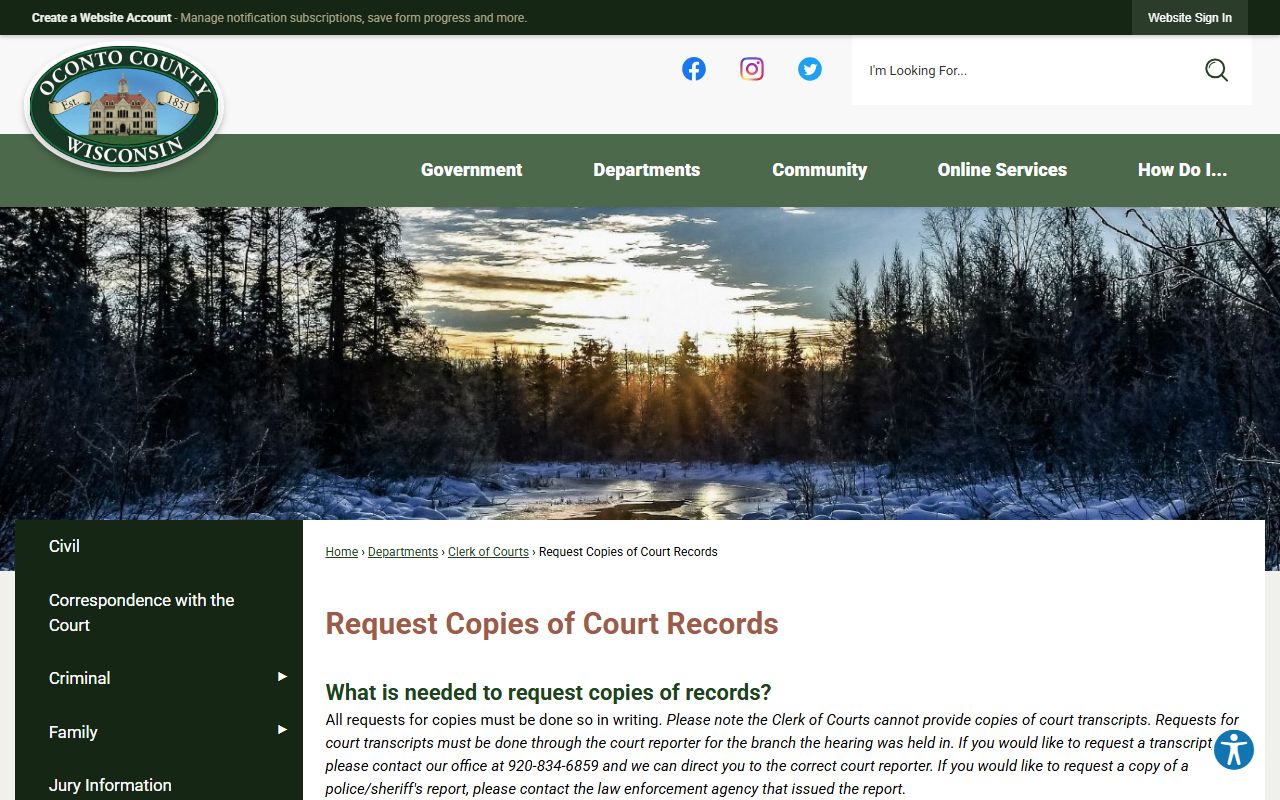 Oconto County Background Check at Request Copies of Court Records
