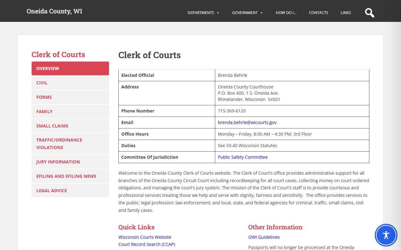 Oneida County Background Check at the Clerk of Courts
