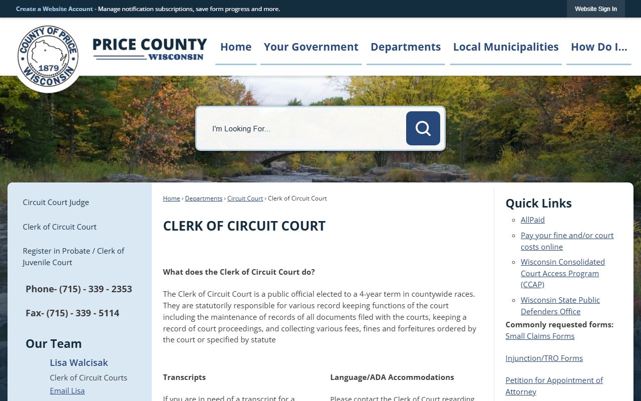 Price County Background Check at the Clerk of Circuit Court