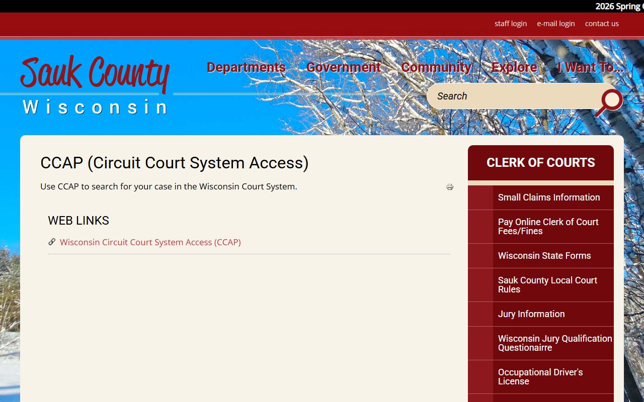 Sauk County Background Check at the CCAP Circuit Court Access page