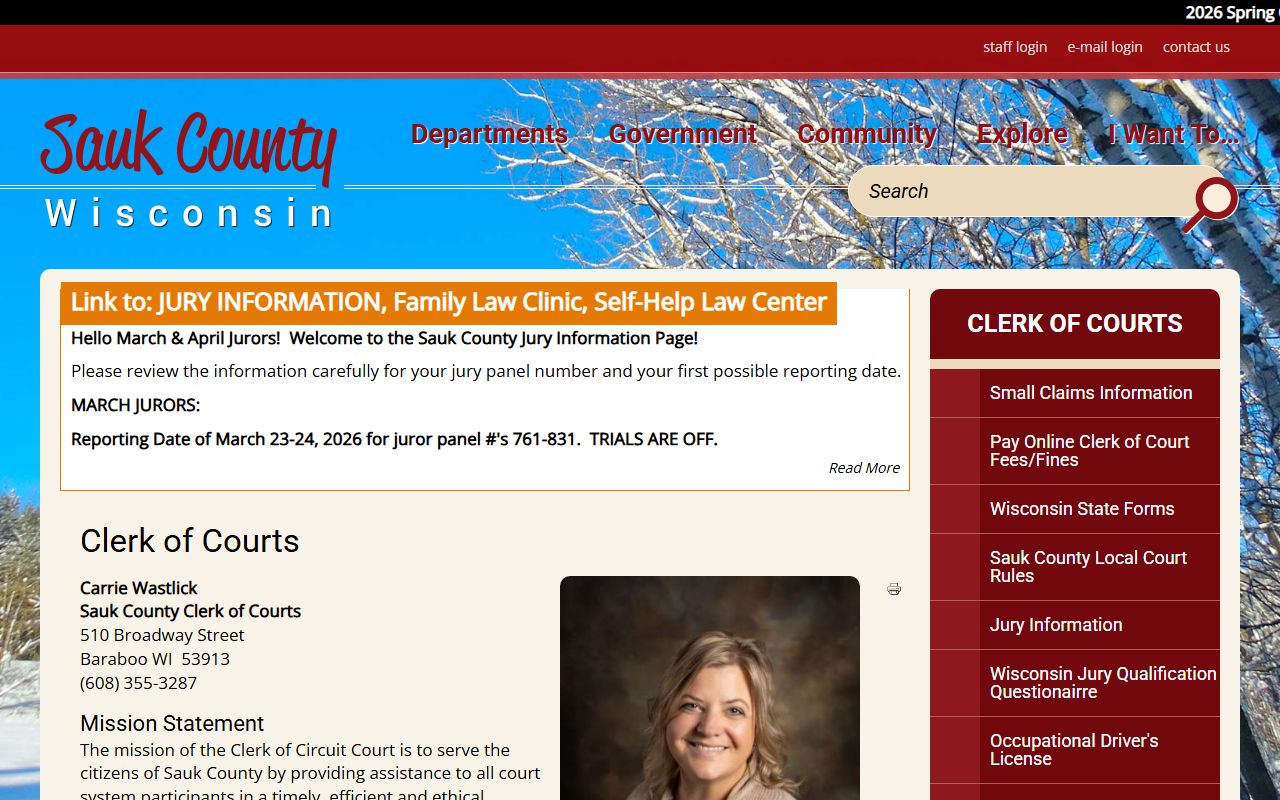 Sauk County Background Check at the Clerk of Courts