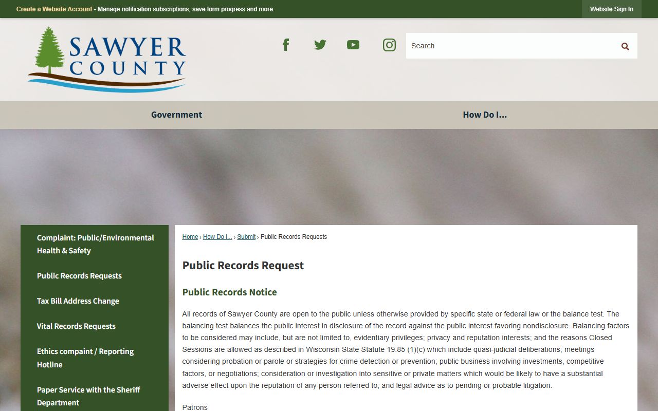 Sawyer County Background Check at Public Records Requests