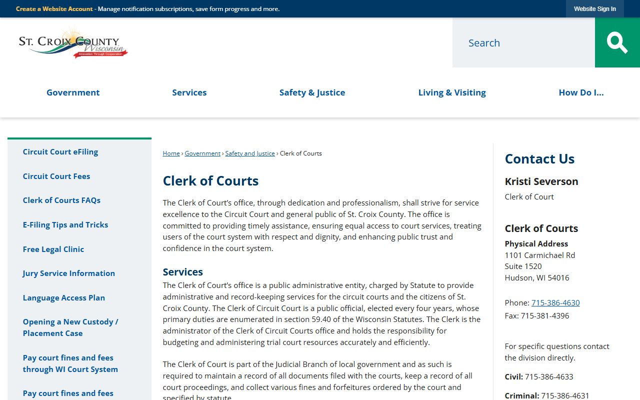 St. Croix County Background Check at the Clerk of Courts