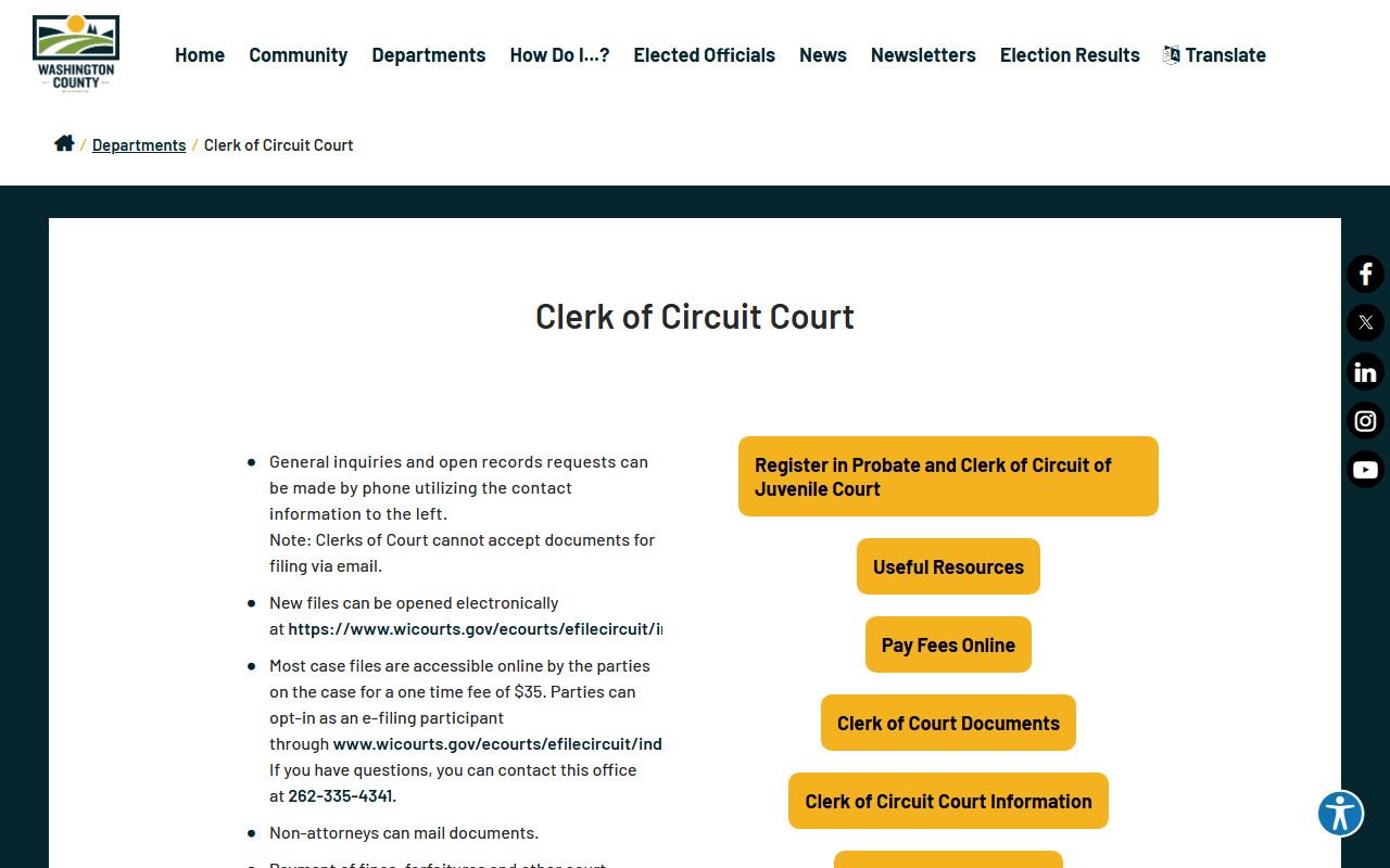 Washington County Background Check at the Clerk of Circuit Court