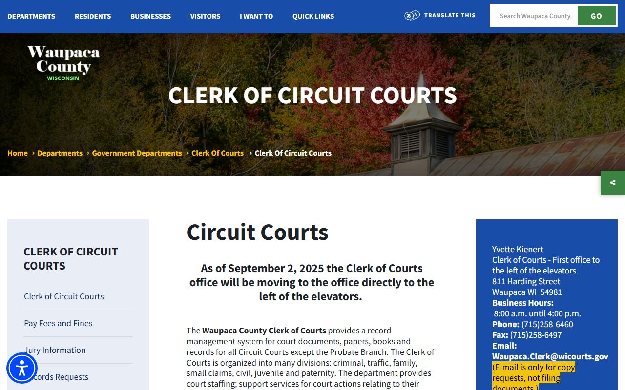 Waupaca County Background Check at the Clerk of Circuit Courts