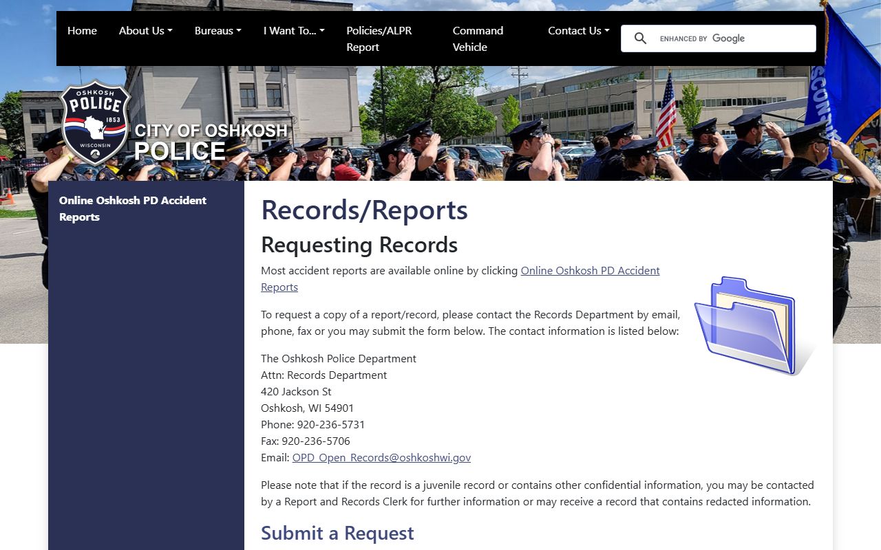 Winnebago County Background Check at Oshkosh Police Department Records