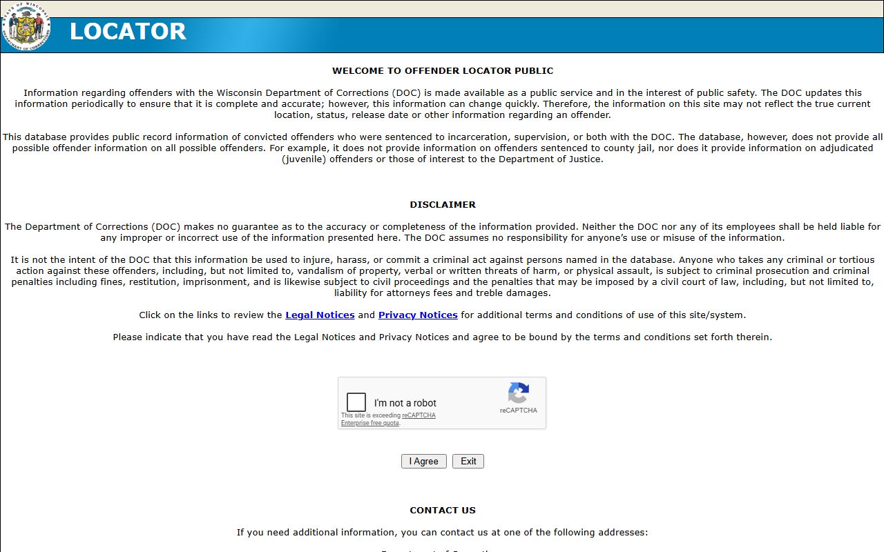 Wisconsin Background Check at Wisconsin DOC Offender Locator