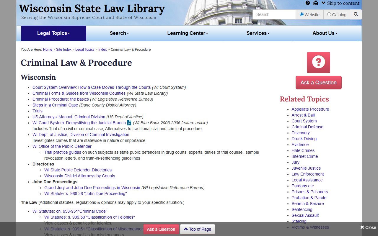 Wisconsin Background Check at Wisconsin State Law Library Criminal Law