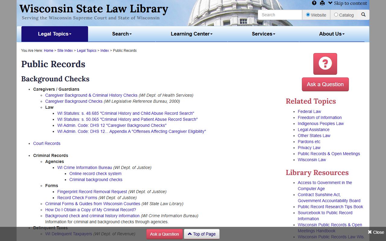 Wisconsin Background Check at Wisconsin State Law Library Records Guide