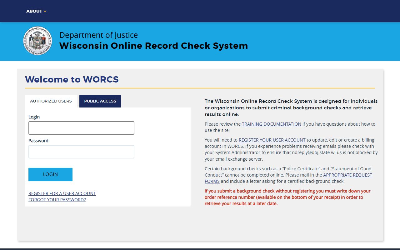 Wisconsin Background Check at WORCS